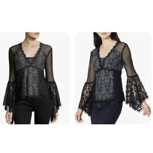 Nanette Lepore West End V-Neck Long-Sleeve Lace Blouse Size 10